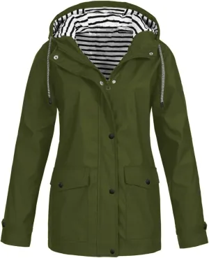 Womens Rain Coat Lightweight Coats Plus Size Casual Sports Windbreaker Hooded Waterproof Windproof Outdoor Jacket