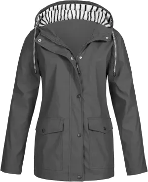 Women's Rain Jacket 2024 Fall Lightweight Waterproof Raincoat Plus Size Outdoor Hooded Trench Coat S-5XL