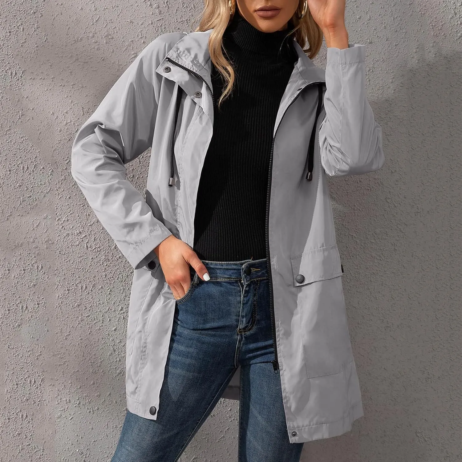 Women's Rain Jacket Plus Size Lightweight Raincoat with Hood Waterproof Outdoor Jackets Fashion Casual Windbreaker