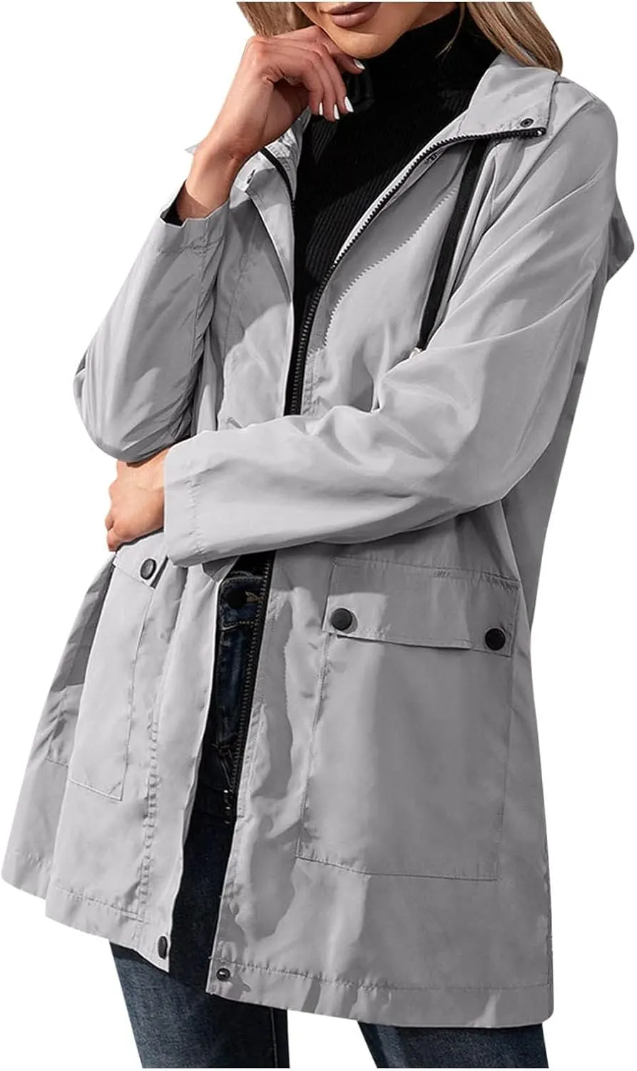 Women's Rain Jacket Plus Size Lightweight Raincoat with Hood Waterproof Outdoor Jackets Fashion Casual Windbreaker