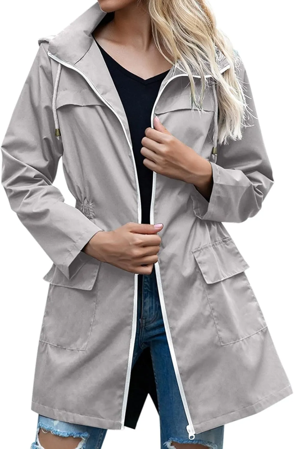 Women's Rain Jacket Plus Size Lightweight Raincoat with Hood Waterproof Outdoor Jackets Fashion Casual Windbreaker