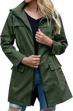 Women's Rain Jacket Plus Size Lightweight Raincoat with Hood Waterproof Outdoor Jackets Fashion Casual Windbreaker