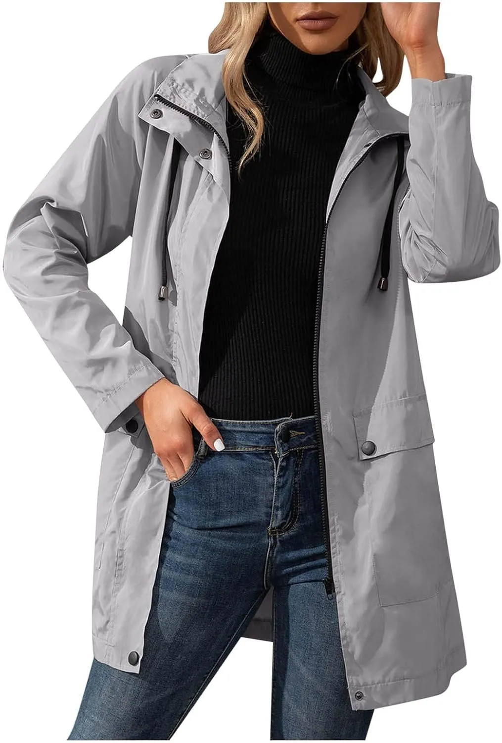 Women's Rain Jacket Plus Size Lightweight Raincoat with Hood Waterproof Outdoor Jackets Fashion Casual Windbreaker