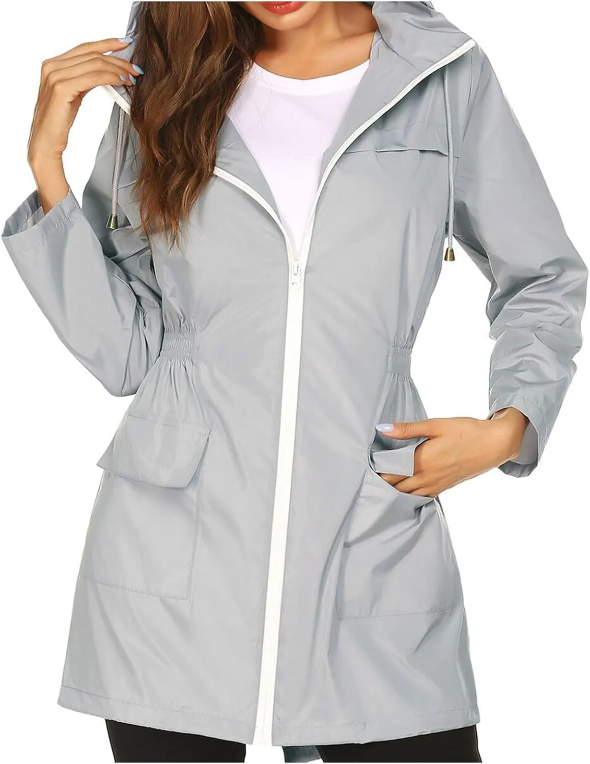 Women's Rain Jacket Plus Size Lightweight Raincoat with Hood Waterproof Outdoor Jackets Fashion Casual Windbreaker
