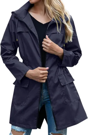 Women's Rain Jacket Plus Size Lightweight Raincoat with Hood Waterproof Outdoor Jackets Fashion Casual Windbreaker