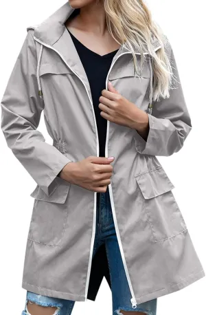 Women's Rain Jacket Plus Size Lightweight Raincoat with Hood Waterproof Outdoor Jackets Fashion Casual Windbreaker