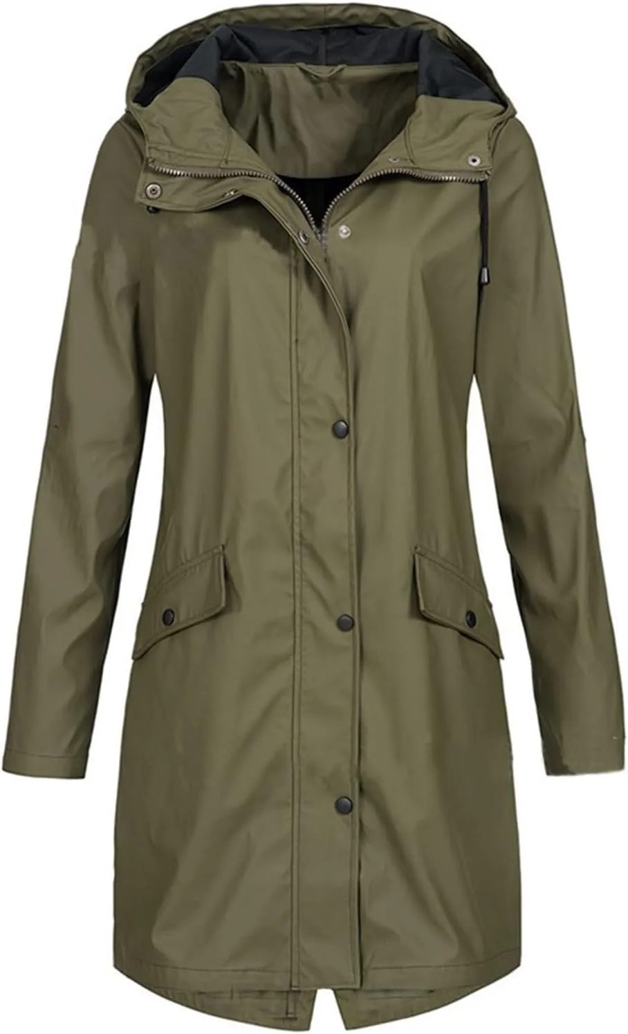 Womens Rain Jacket with Hood Button Windbreaker Plus Size Casual Overcoat Travel Jackets with Pockets