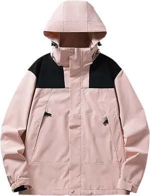 Womens Rain Jacket with Hood Packable Plus Size Waterproof Trench Coat Winter Warm Top Color Block Jackets for Women