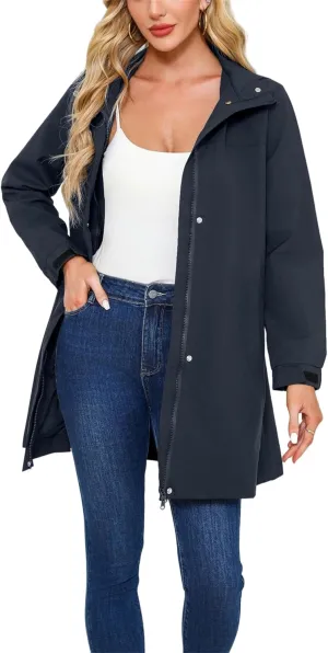 Women's Raincoat Waterproof Detachable Hooded Trech Coat Zipper Active Windbreaker Outdoor Jackets