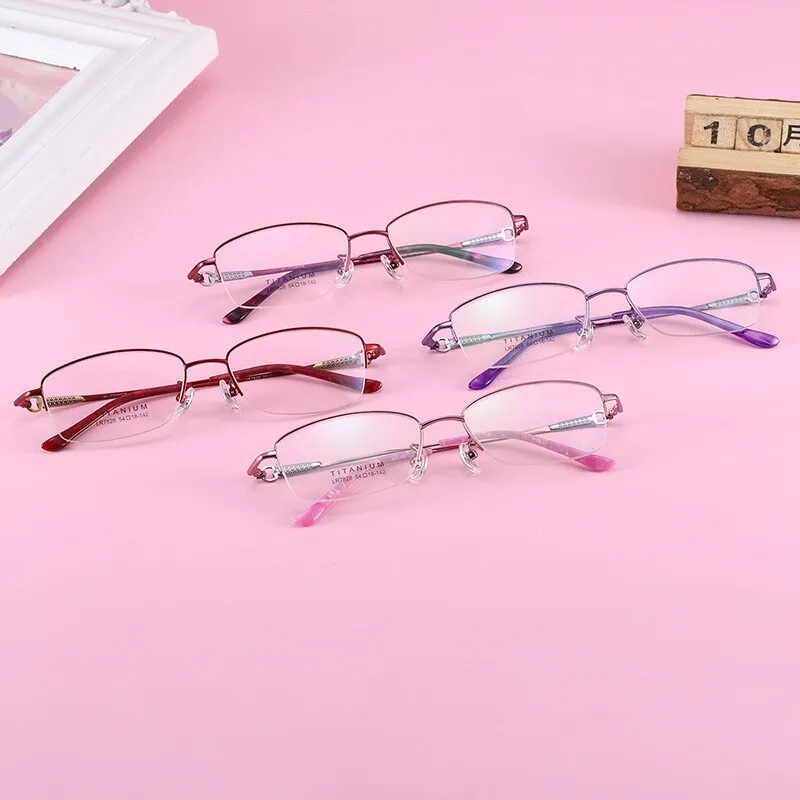 Women's Rectangular Half Rim Titanium Frame Eyeglasses Lr7828