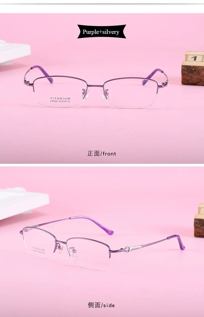Women's Rectangular Half Rim Titanium Frame Eyeglasses Lr7828