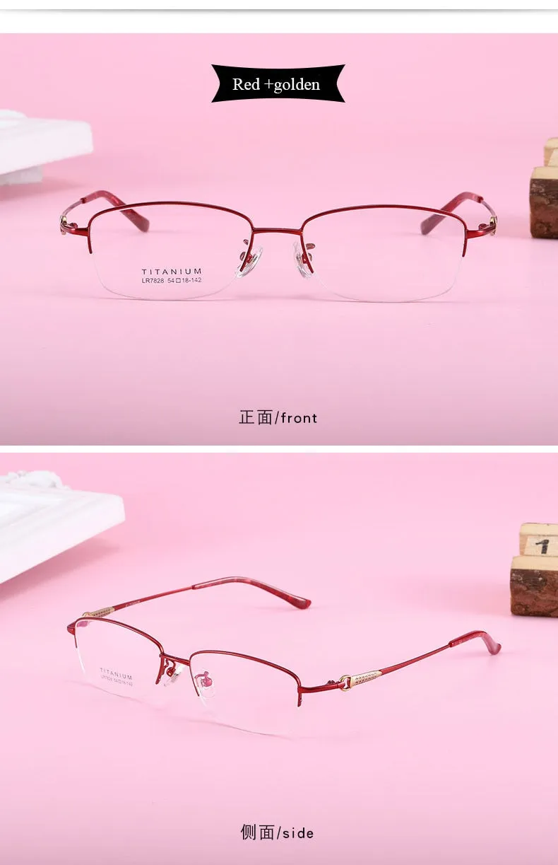 Women's Rectangular Half Rim Titanium Frame Eyeglasses Lr7828
