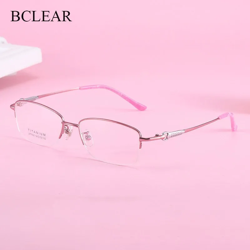 Women's Rectangular Half Rim Titanium Frame Eyeglasses Lr7828