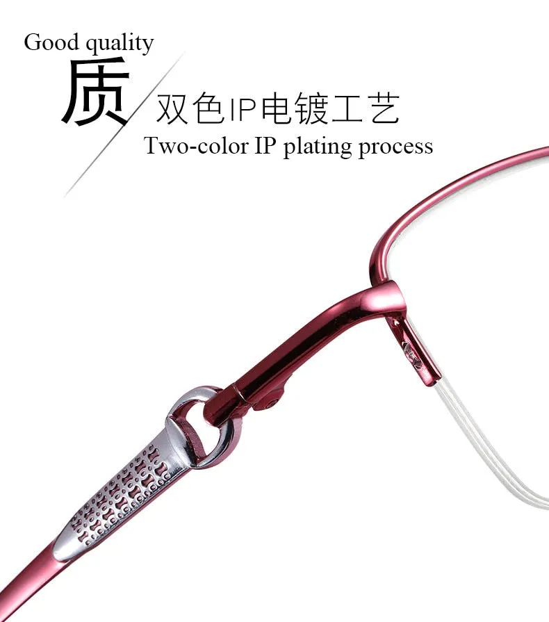Women's Rectangular Half Rim Titanium Frame Eyeglasses Lr7828