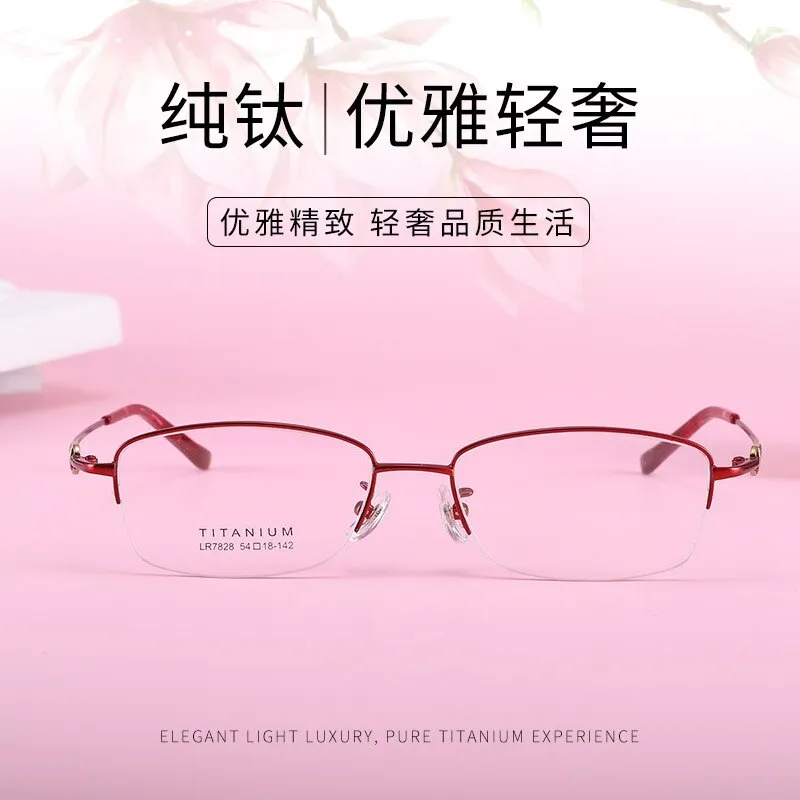 Women's Rectangular Half Rim Titanium Frame Eyeglasses Lr7828