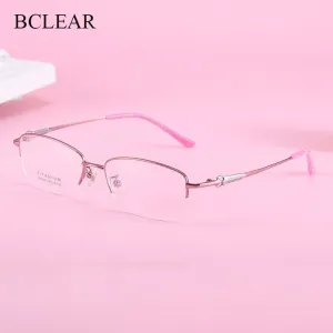 Women's Rectangular Half Rim Titanium Frame Eyeglasses Lr7828