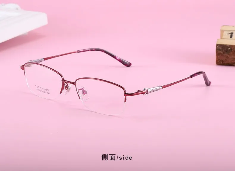 Women's Rectangular Half Rim Titanium Frame Eyeglasses Lr7828