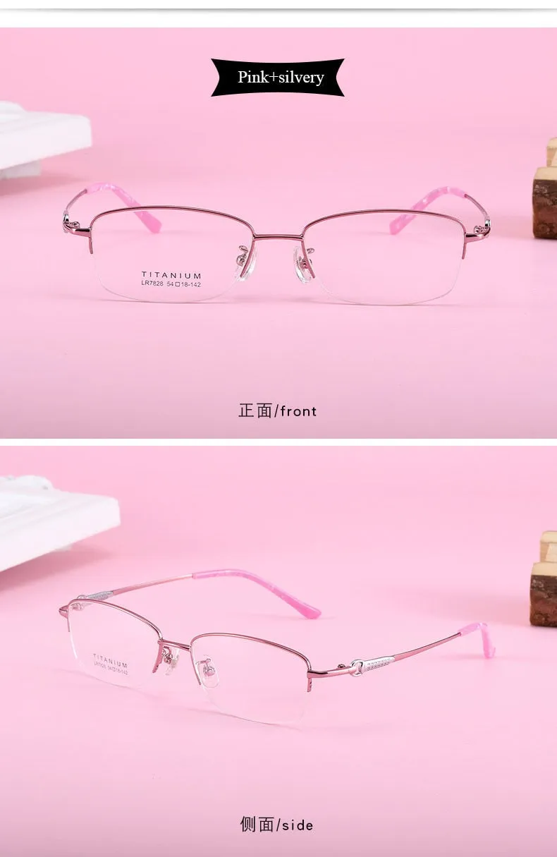 Women's Rectangular Half Rim Titanium Frame Eyeglasses Lr7828
