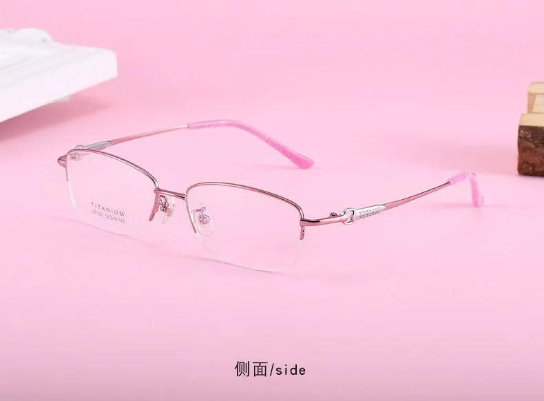 Women's Rectangular Half Rim Titanium Frame Eyeglasses Lr7828