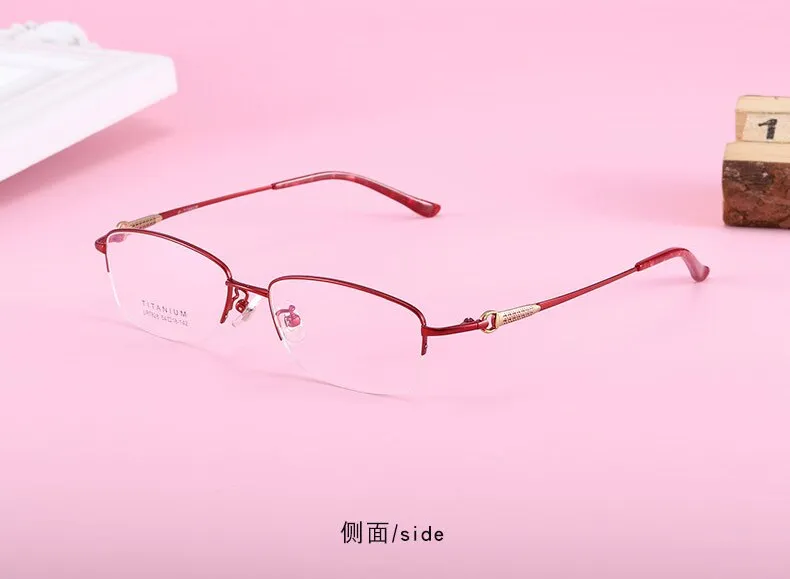 Women's Rectangular Half Rim Titanium Frame Eyeglasses Lr7828