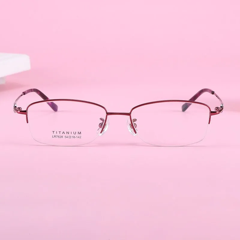 Women's Rectangular Half Rim Titanium Frame Eyeglasses Lr7828