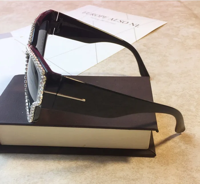Women's Round Bling Diamond UV400 Luxury Eyewear Cateye Sunglasses