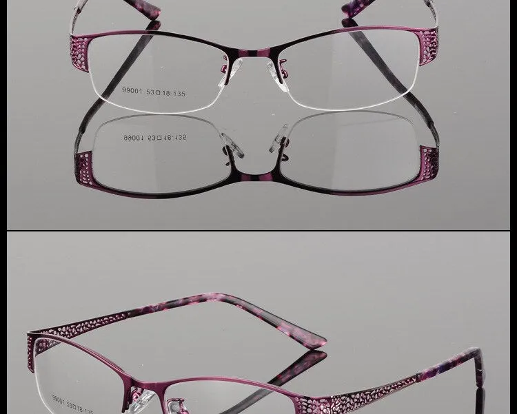 Women's Semi Rim Alloy Frame Eyeglasses 99001