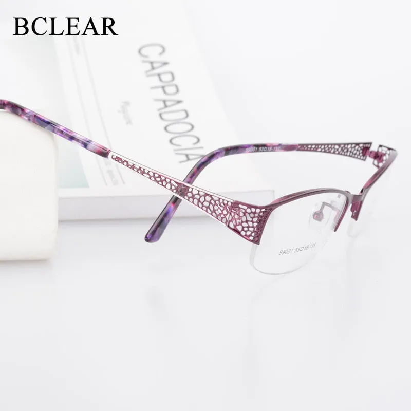Women's Semi Rim Alloy Frame Eyeglasses 99001