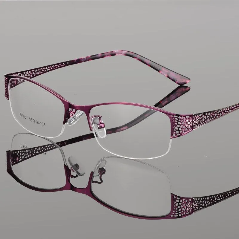 Women's Semi Rim Alloy Frame Eyeglasses 99001