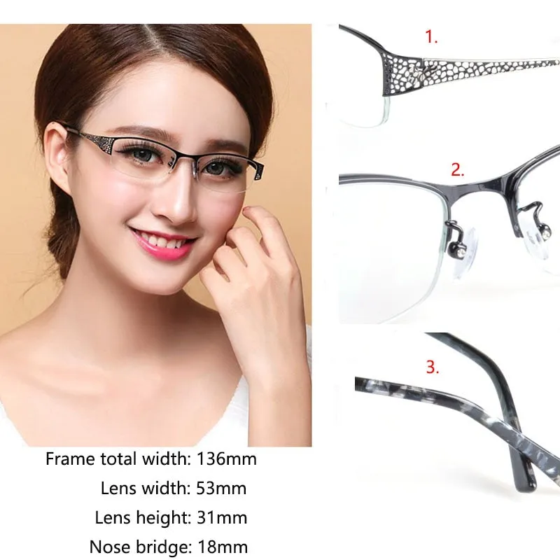 Women's Semi Rim Alloy Frame Eyeglasses 99001