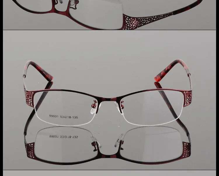 Women's Semi Rim Alloy Frame Eyeglasses 99001