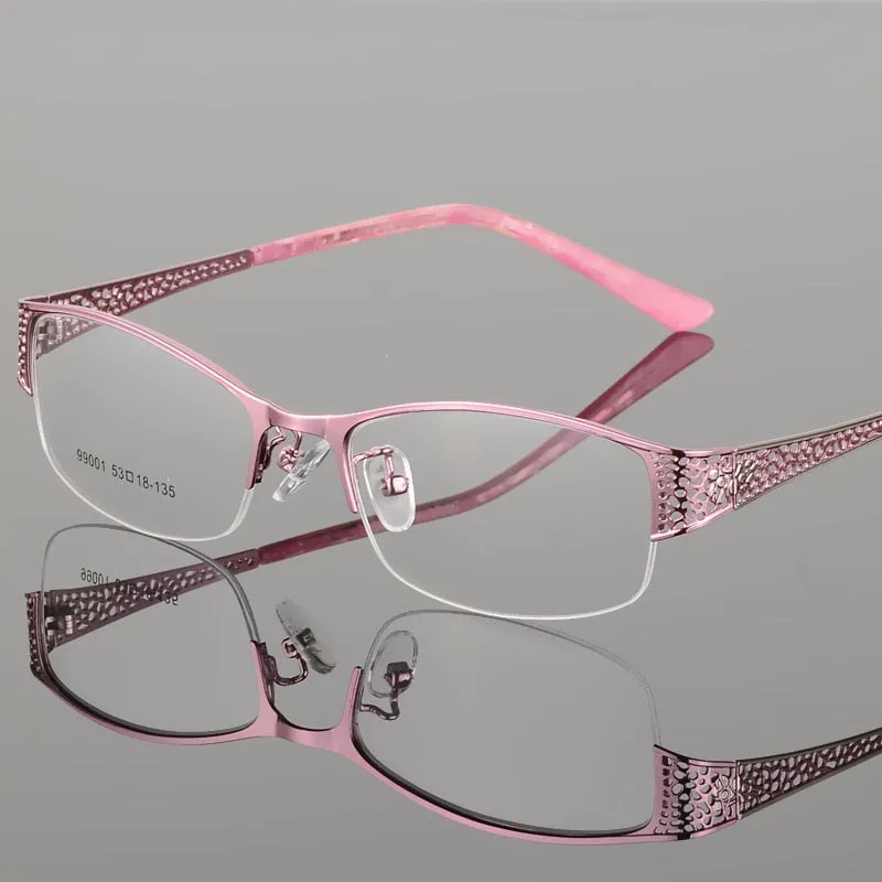 Women's Semi Rim Alloy Frame Eyeglasses 99001