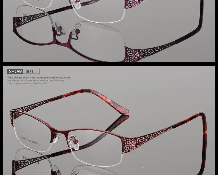 Women's Semi Rim Alloy Frame Eyeglasses 99001