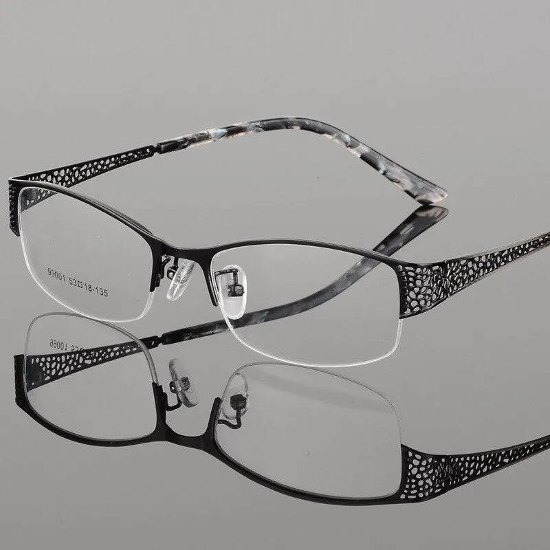 Women's Semi Rim Alloy Frame Eyeglasses 99001