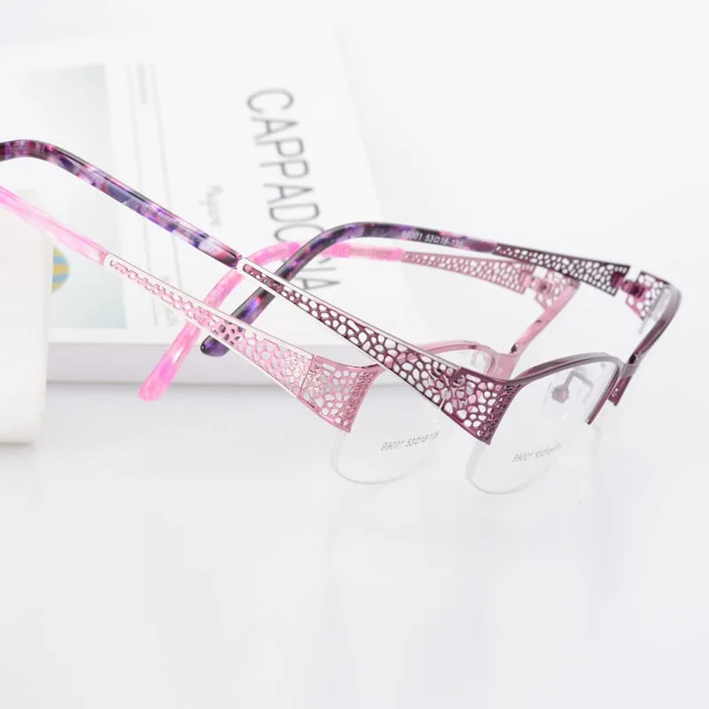 Women's Semi Rim Alloy Frame Eyeglasses 99001