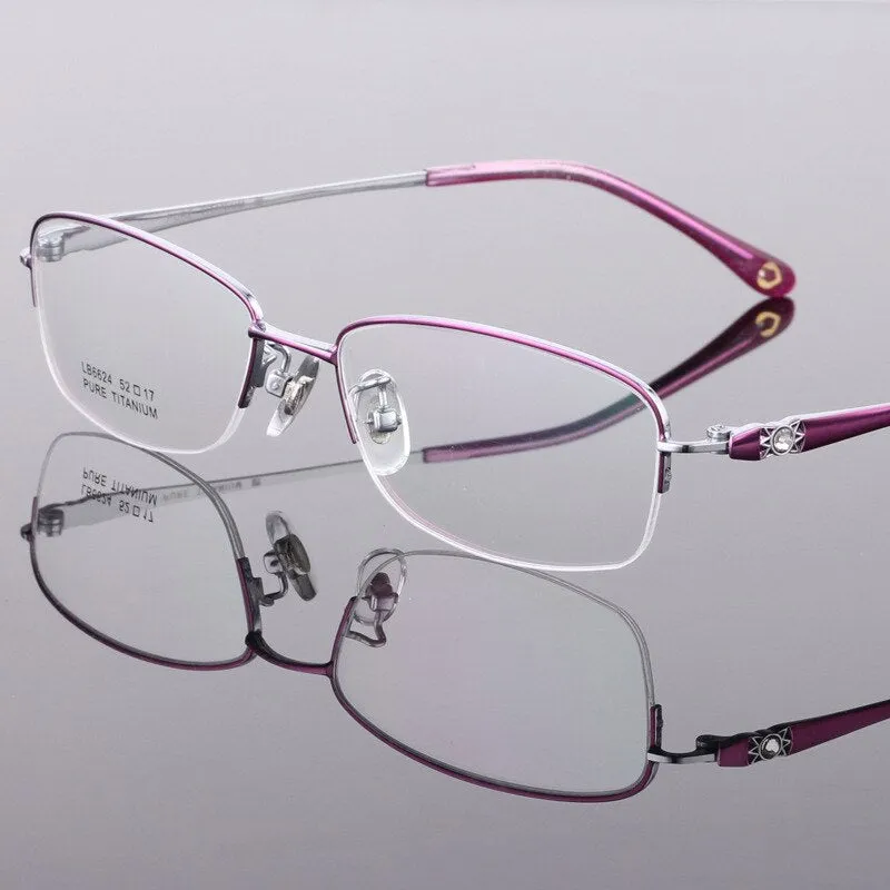 Women's Semi Rim Titanium Frame Eyeglasses Lr6624