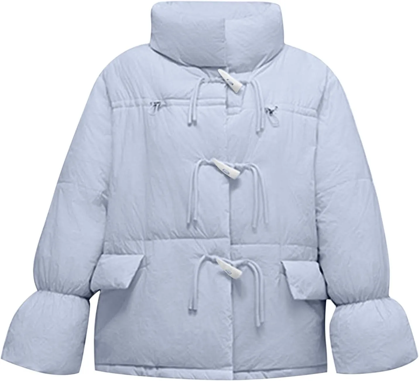 Women's Short Puffer Jacket Down Coat Casual Loose Button Down Solid Warm Quilted Jacket 2024 Winter Fashion Outwear