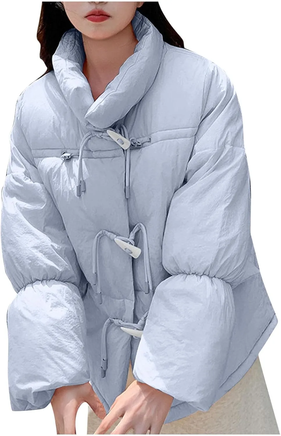 Women's Short Puffer Jacket Down Coat Casual Loose Button Down Solid Warm Quilted Jacket 2024 Winter Fashion Outwear