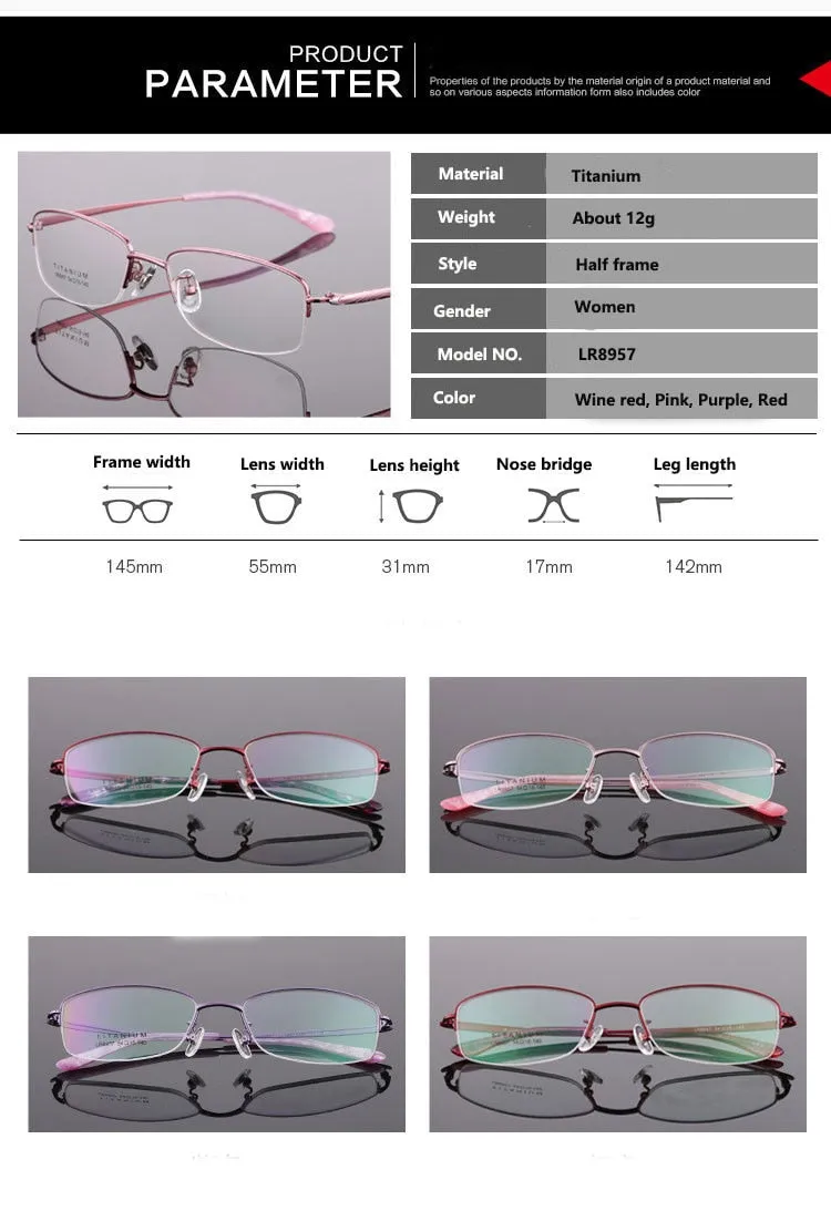 Women's Titanium Semi Rim Frame Eyeglasses Lr8957