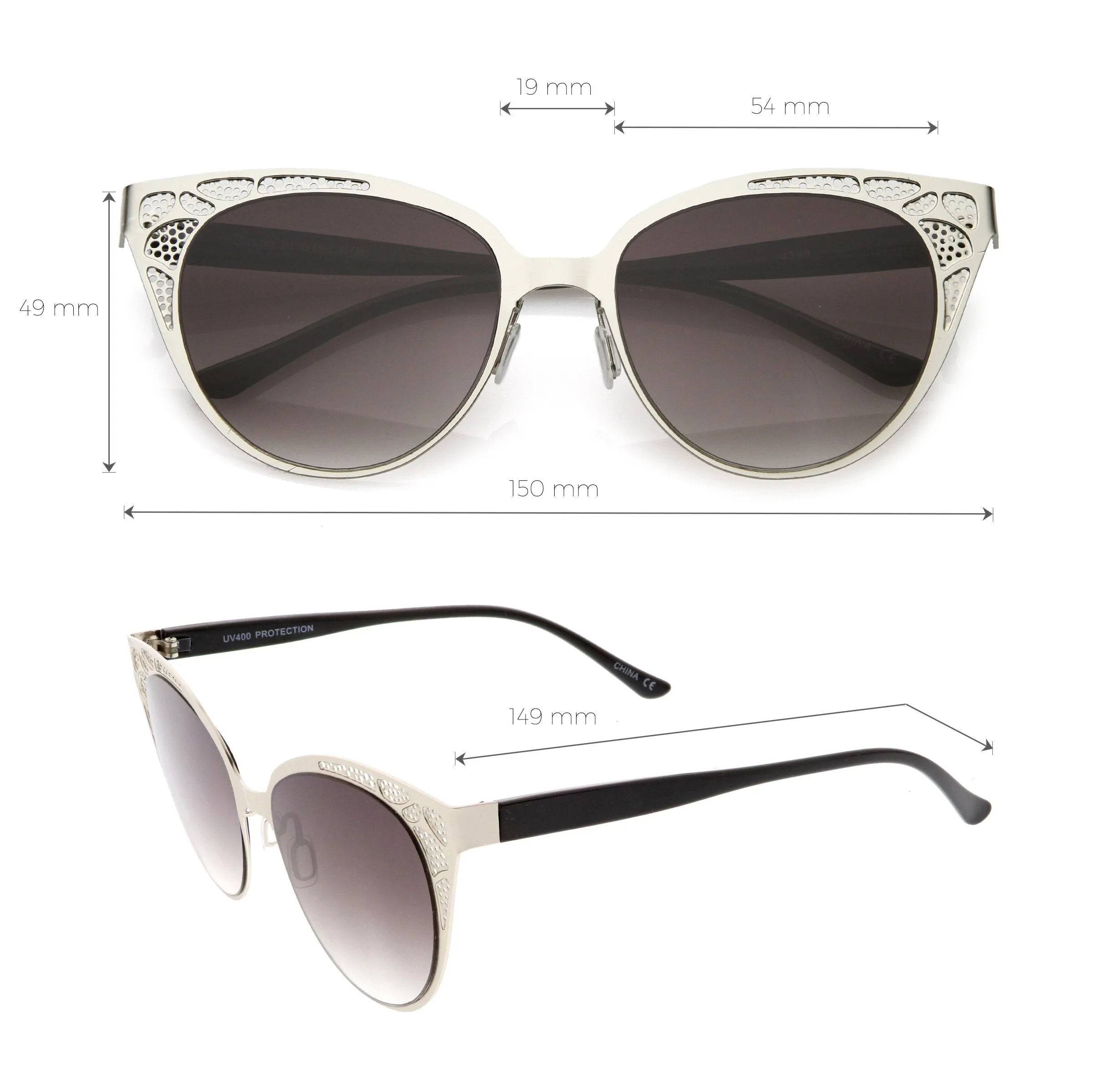 Women's Vintage Lace Design Gradient Lens Cat Eye Sunglasses C314
