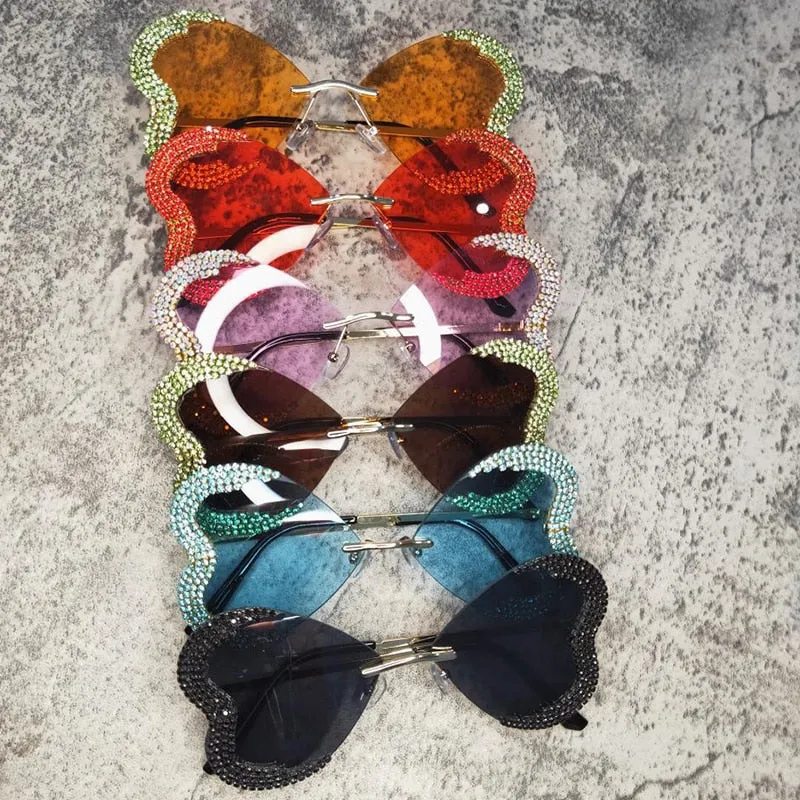 Women's Vintage Punk Style Rimless Rhinestone Frameless Sunglasses