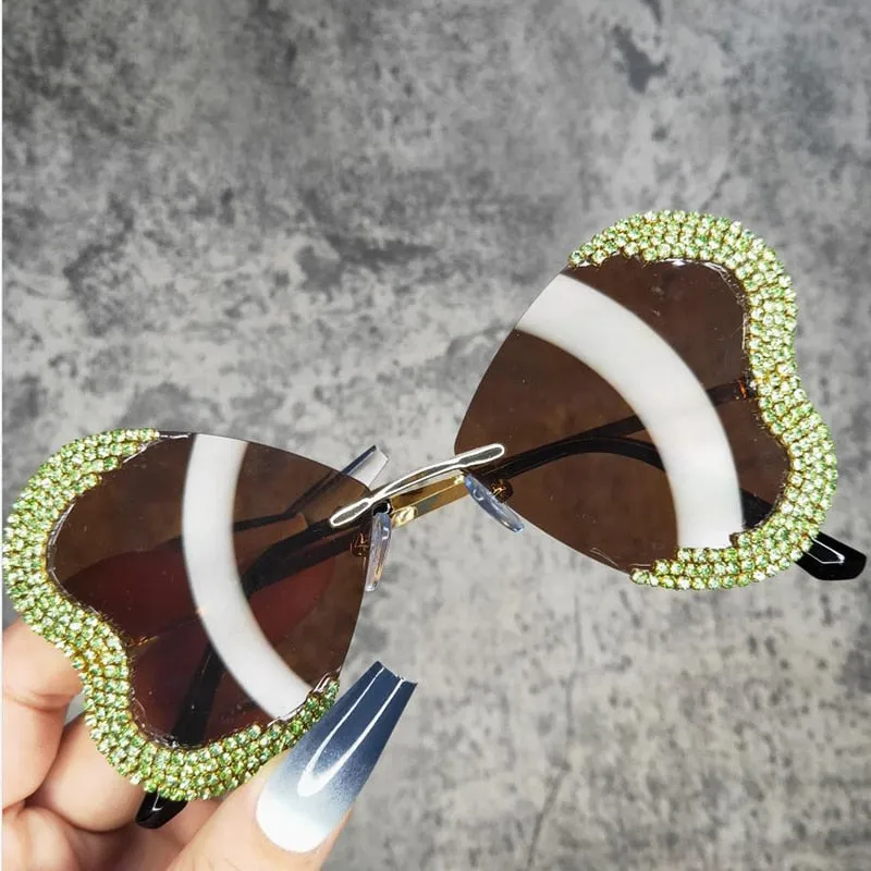 Women's Vintage Punk Style Rimless Rhinestone Frameless Sunglasses