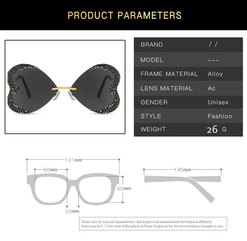 Women's Vintage Punk Style Rimless Rhinestone Frameless Sunglasses