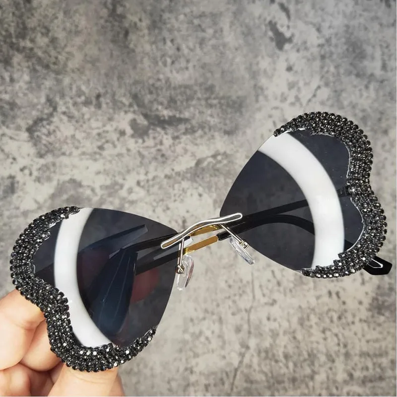 Women's Vintage Punk Style Rimless Rhinestone Frameless Sunglasses