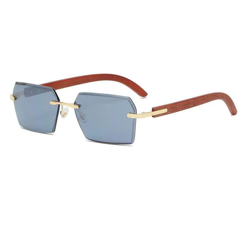 Women's Vintage Sunglasses: Square Cut-Edge with Wood Grain Temples