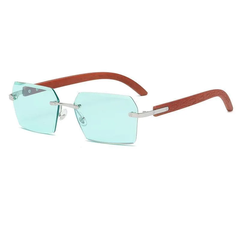 Women's Vintage Sunglasses: Square Cut-Edge with Wood Grain Temples