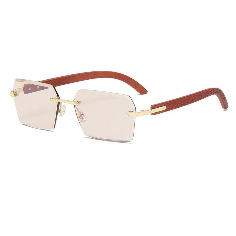 Women's Vintage Sunglasses: Square Cut-Edge with Wood Grain Temples