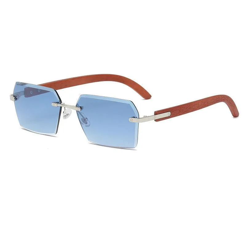 Women's Vintage Sunglasses: Square Cut-Edge with Wood Grain Temples