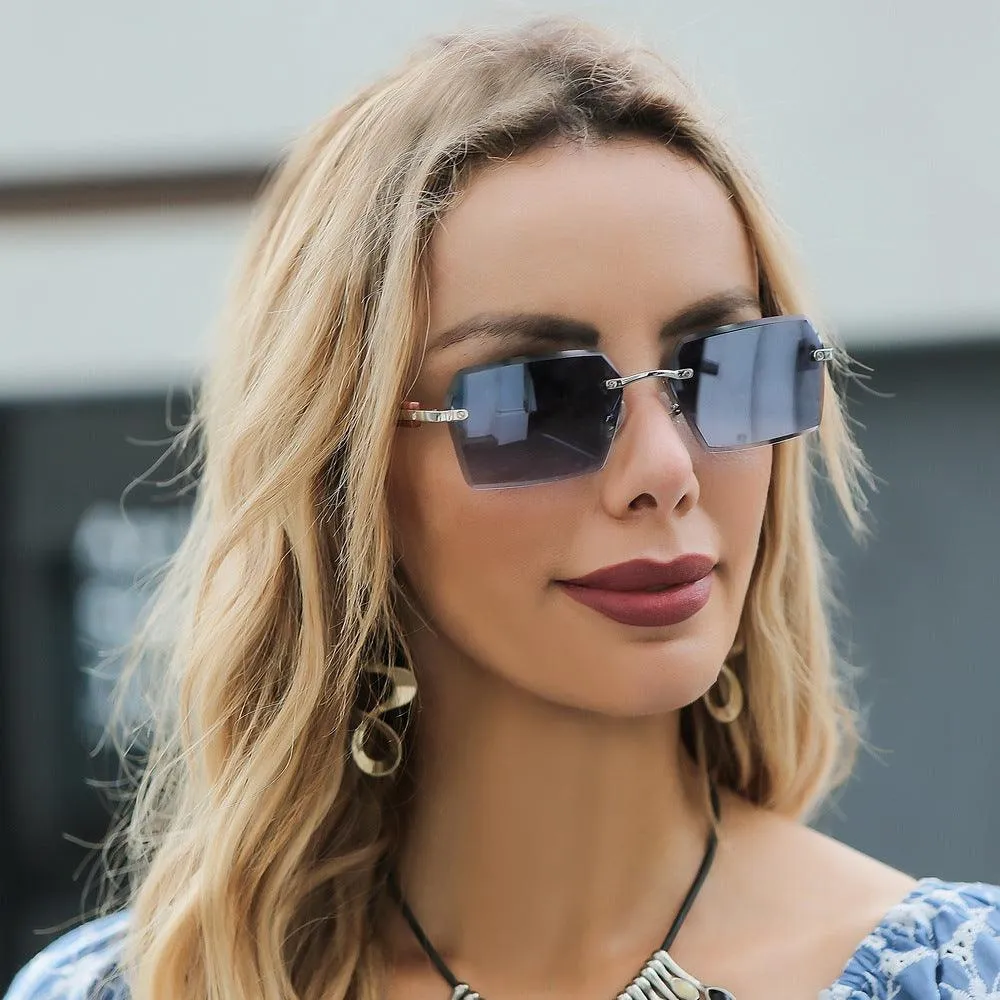Women's Vintage Sunglasses: Square Cut-Edge with Wood Grain Temples