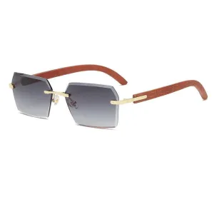 Women's Vintage Sunglasses: Square Cut-Edge with Wood Grain Temples